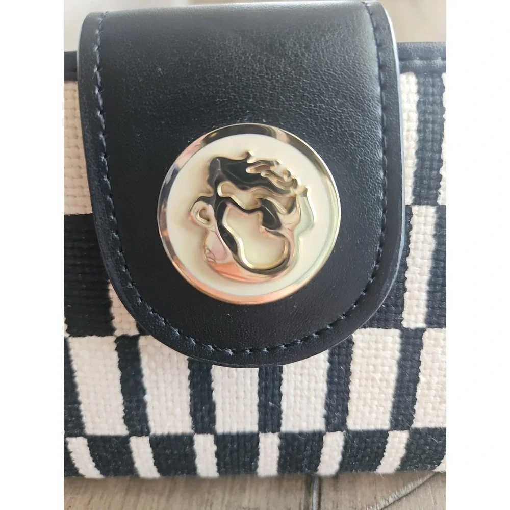 Spartina 449 Wallet Black Cream Rhett Yacht Club Geometric Linen Leather Coastal - Picture 2 of 16